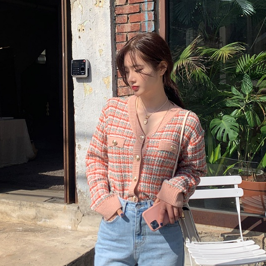 cardigan wanita rajut/ baju rajut wanita lengan panjang loose import korean style kekinian import kardigan crop