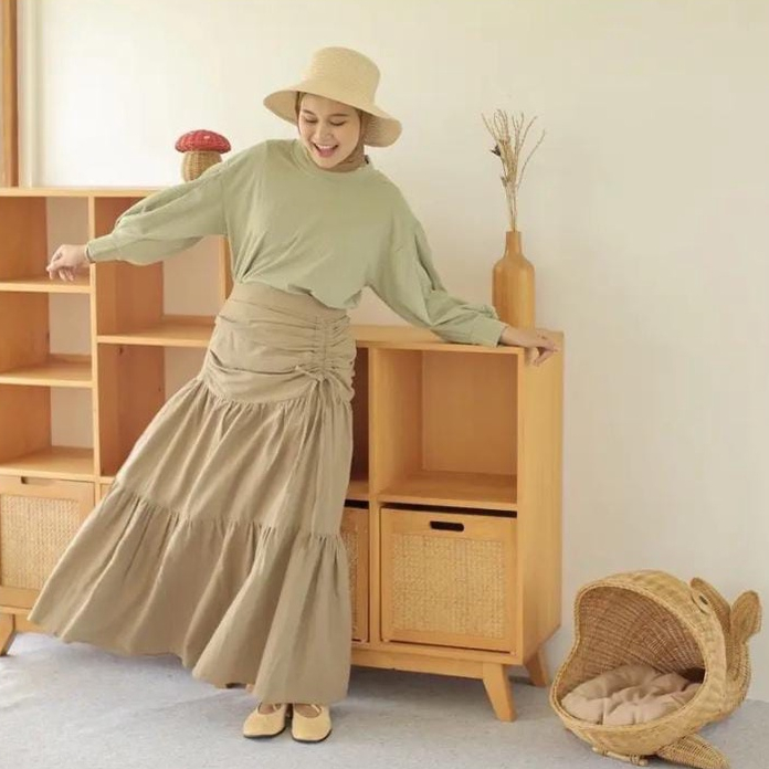 ROK SERUT LINEN PANJANG // ROK SERUT TALI LINEN WANITA