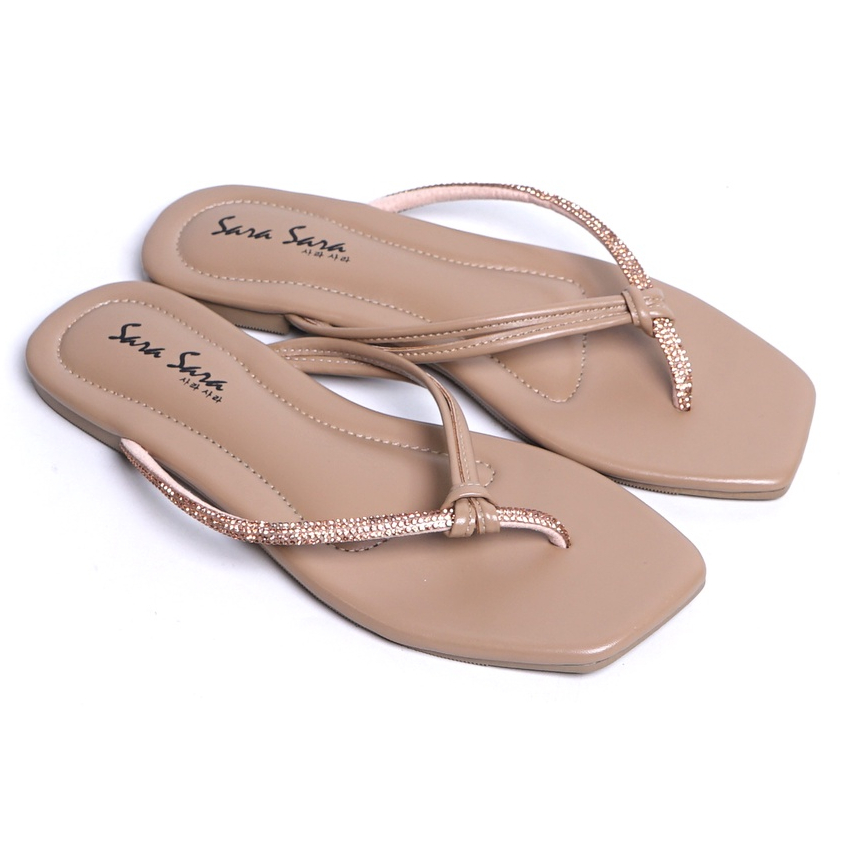 SARASARA YUK - ANGEL Sandal Wanita Jepit Blink Kristal Size 36 - 40 Sendal Teplek Flat Cewek Pergi Jalan Rumahan Belleza Warna Hitam Smoke Japit Rumah Anti Slip Empuk Sara Sara 37 38 39 Perempuan Kekinian Terbaru Shoes ORI Original Mall Official Store