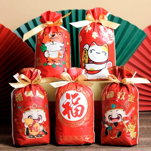 

Plastik GoodiebagTALI SERUT IMLEK 10pcs 23x15cm - Packing Cookies kue dengan pita tema Imlek