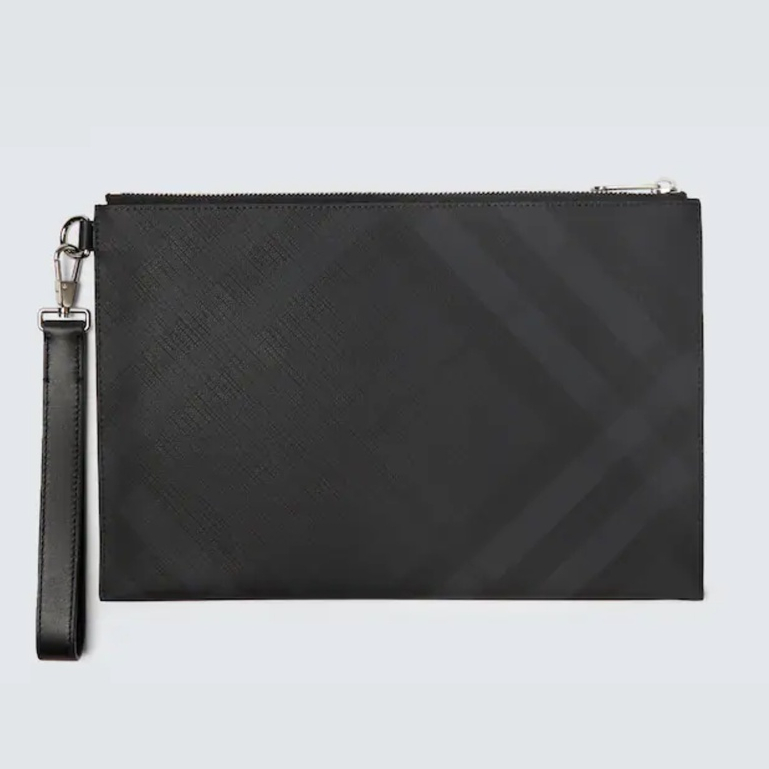 Brberry Edin Check Clutch / Pouch Dark Charcoal (30 x 20)100% Original