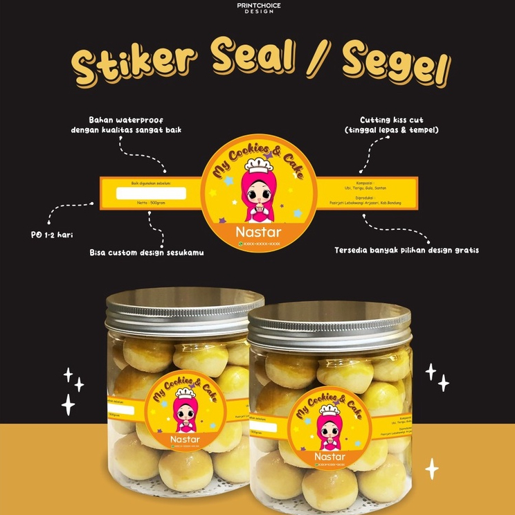 Cetak Stiker Seal Segel Label Produk / Kemasan kue &amp; makanan minuman ukuran A3