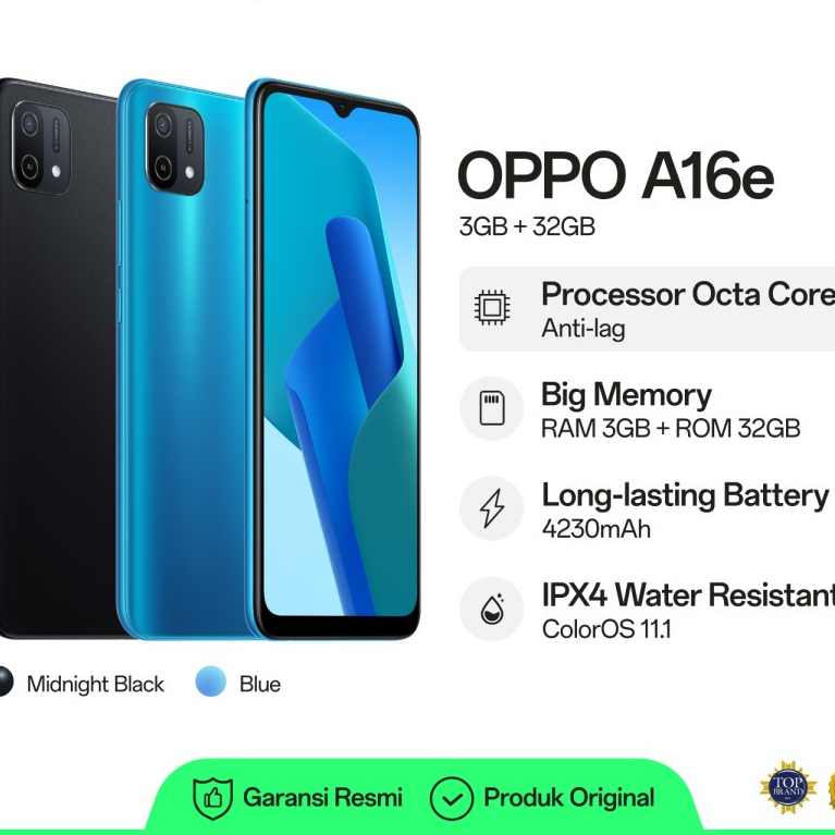 OPPO A16e RAM 3/32GB NEW GARANSI RESMI