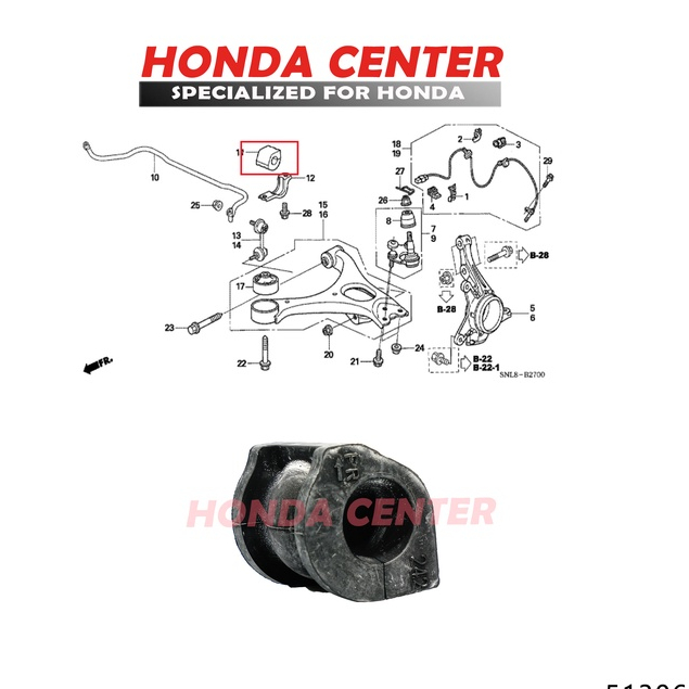 Karet bush bushing stabil stabilizer belah karet roti depan civic fd 2006 2007 2008 2009 2010 2011 51306-SNA