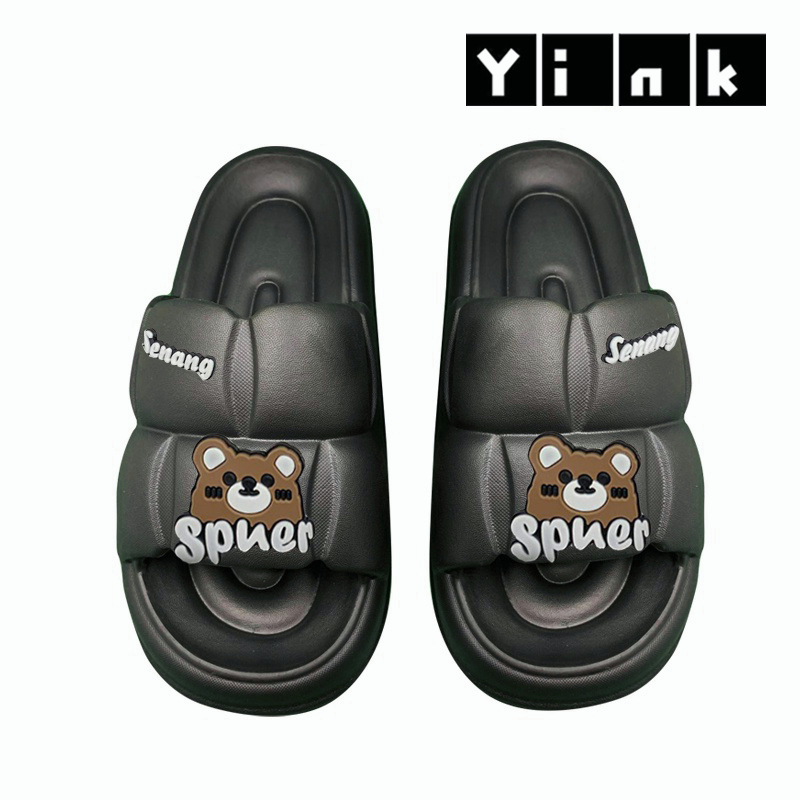 Yink Sandal Bear Jelly Wanita Import Sendal Wanita Terbaru 2022 Sepatu Sandal Wanita Korean Style Sandal Rumah Murah Elastic Empuk EVA-Hitam-SUPERBEAR