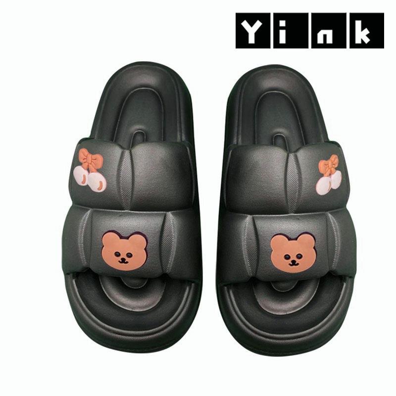 Yink Sandal Bear Jelly Wanita Import Sendal Wanita Terbaru 2022 Sepatu Sandal Wanita Korean Style Sandal Rumah Murah Elastic Empuk EVA-Hitam-BEARBELL