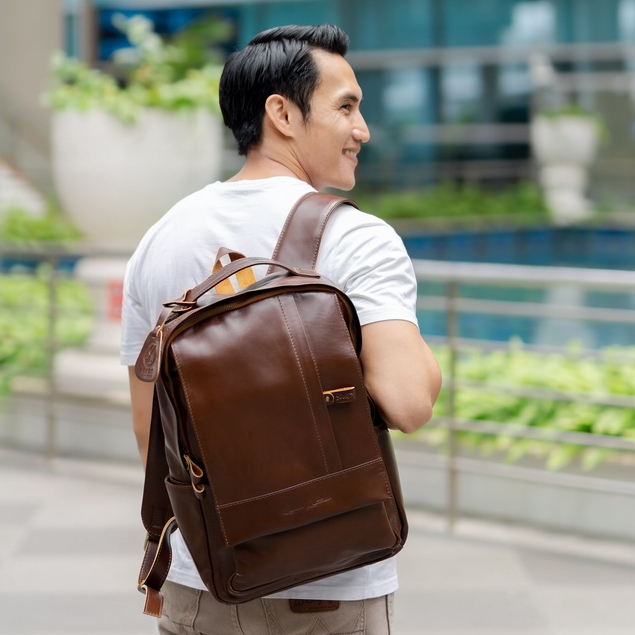 Kenes Leather Tas Ransel Pria Kulit Asli Backpack LOUISE - Free Grafir Nama