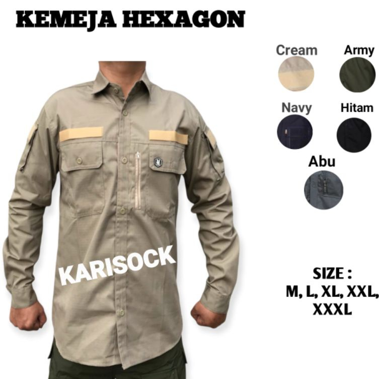 Kemeja tactical lengan panjang outdoor banyak saku kantong pria wanita UNISEX / Kemeja kegiatan / kemeja crew / kemeja hexagon / kemeja kegiatan / kemeja dinas