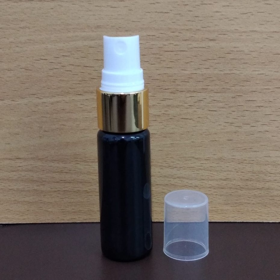 Botol plastik PET 20ml BR hitam tutup spray gold