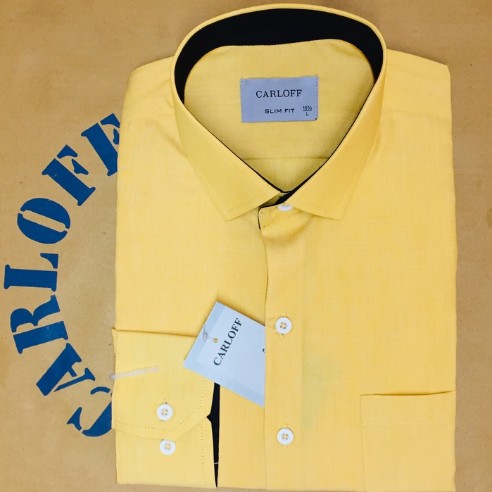 CARLOFF Pakaian Pria Hem Baju Kemeja Panjang Polos 3887P Kuning