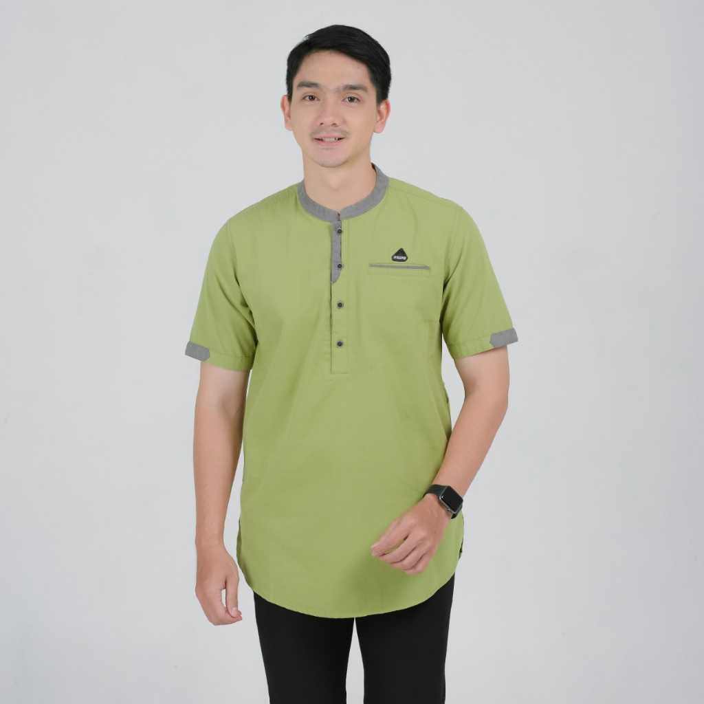 Kemeja Koko Lengan Pendek Dengan 3 Pocket Aktif Desain Kotak Saku Bahan Kombinasi full cotton