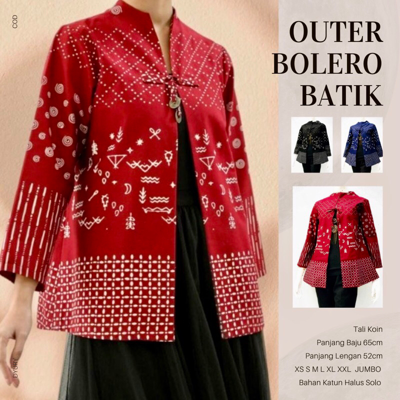 Outer Bolero Batik Modern Jumbo Wanita Lengan Panjang Bahan Katun Halus Solo