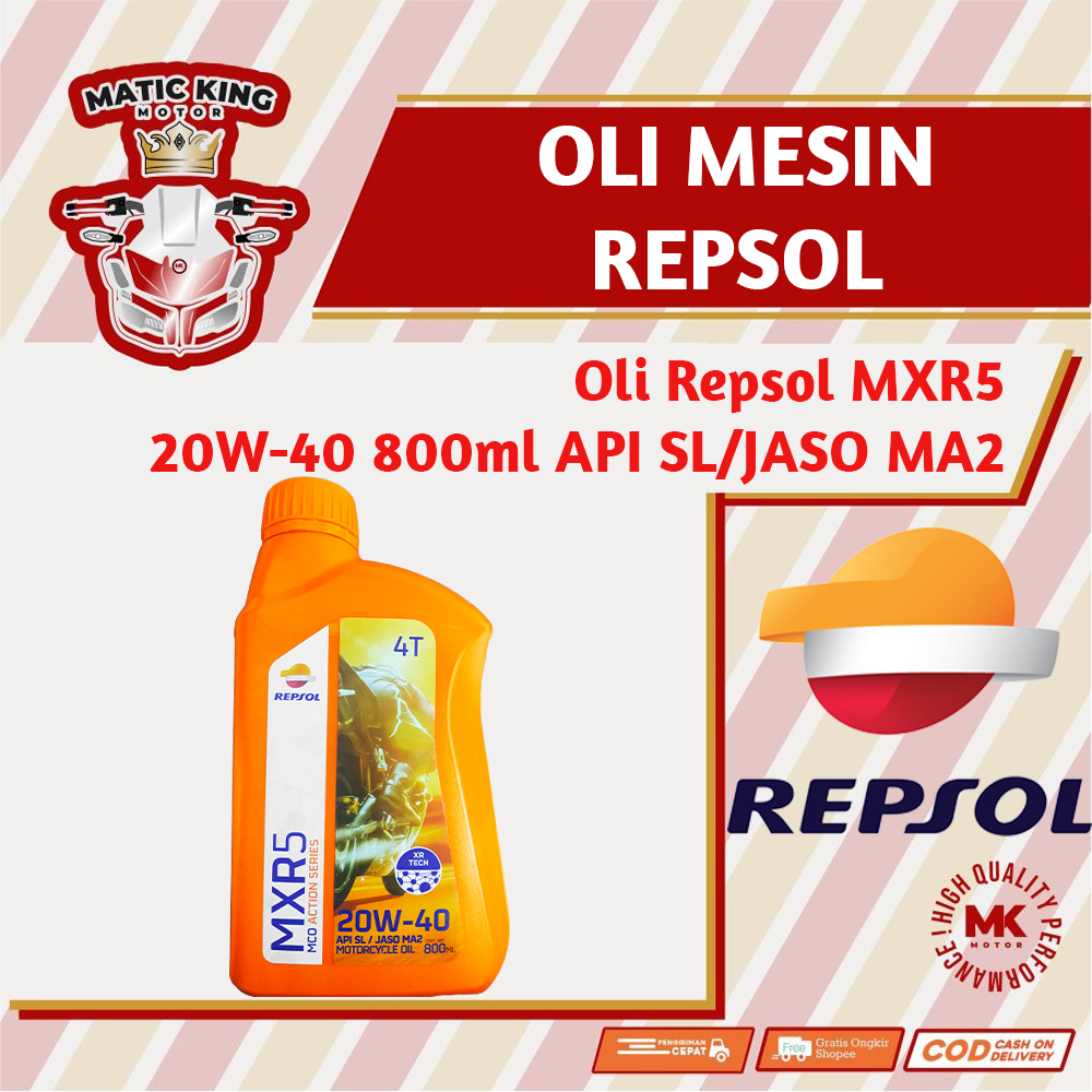 Repsol Oli Mesin MXR5 20W-40 API SL/JASO MA2 800ml