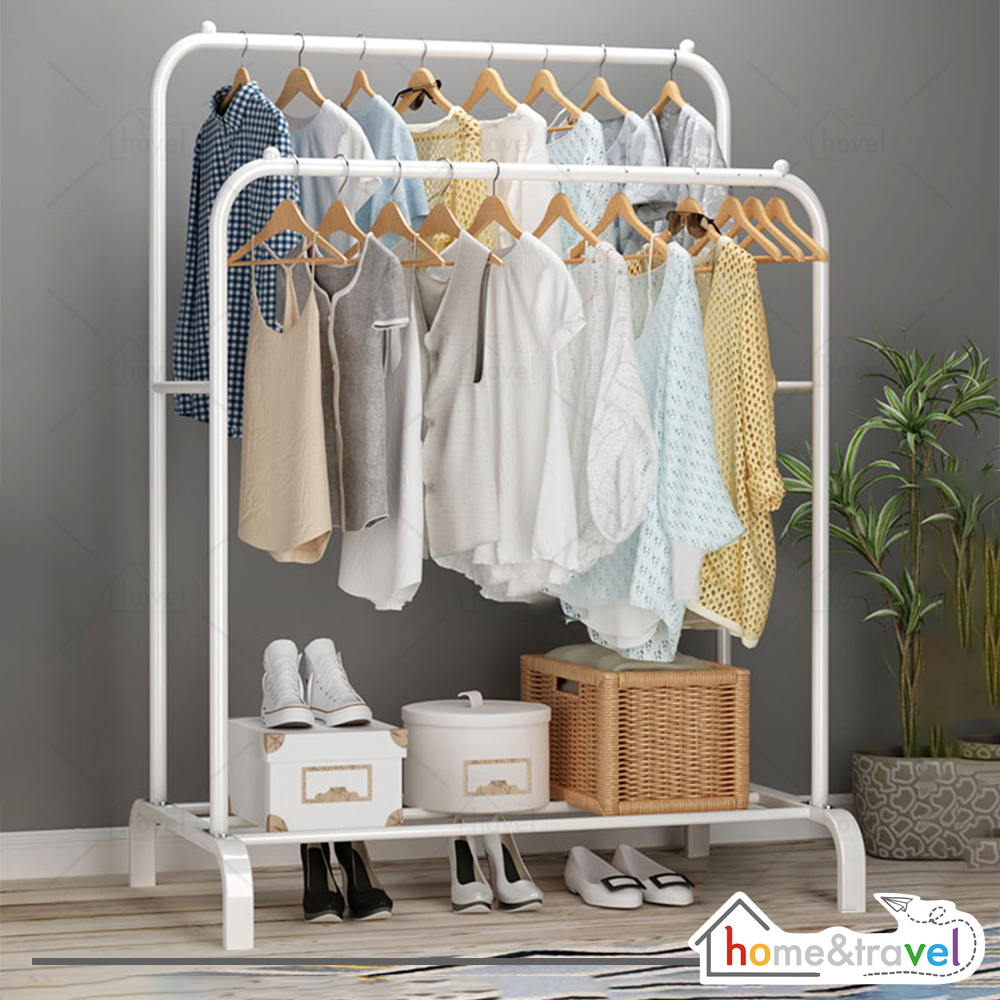 HOVELSHOP Rak Model Gawang Double Standing Hanger Besi Gantungan Pakaian