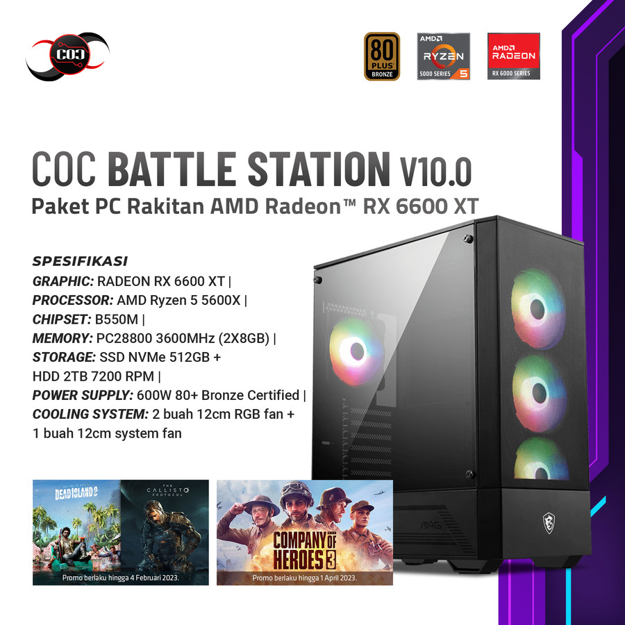 COC BATTLE STATION V10.0 - Paket PC Rakitan AMD Radeon RX 6600 XT