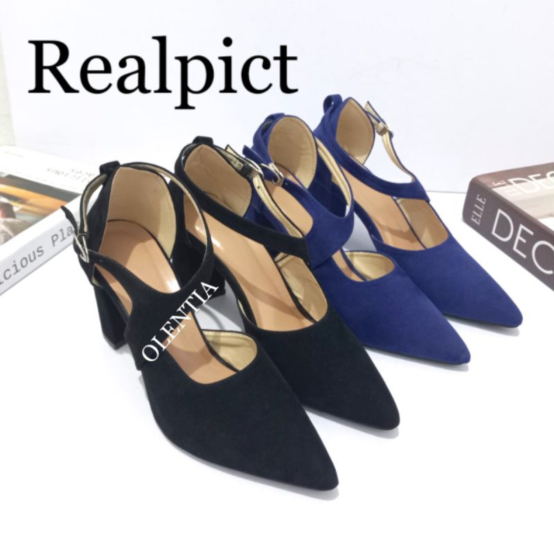 Sepatu Wanita heels tahu 9cm suede KH 03