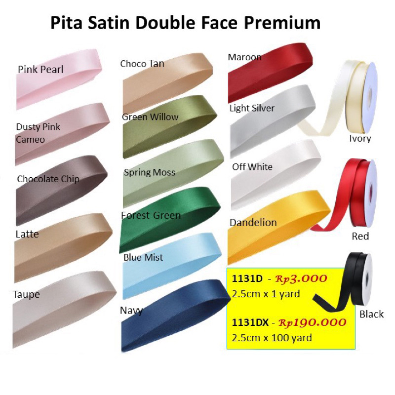 

Pita Satin Double Face Premium Ribbon 1 inch Pita Satin Dua Sisi 2.5cm kode 1131D