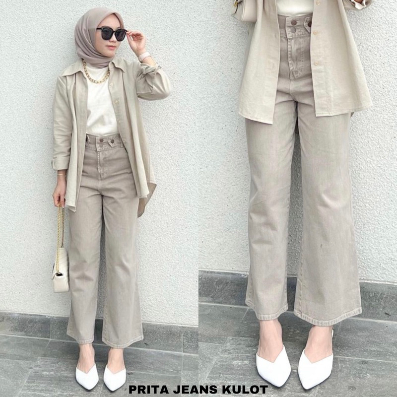 Prita Jeans Kulot Dua Kancing pinggang Karet Korean Kulot