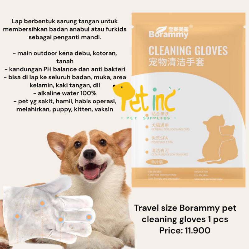 Travel size Borammy pet cleaning gloves 1 pcs