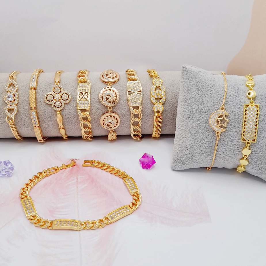 Gelang Tangan Plat Rantai Mata Xuping Wanita Warna Emas Gold - BB138