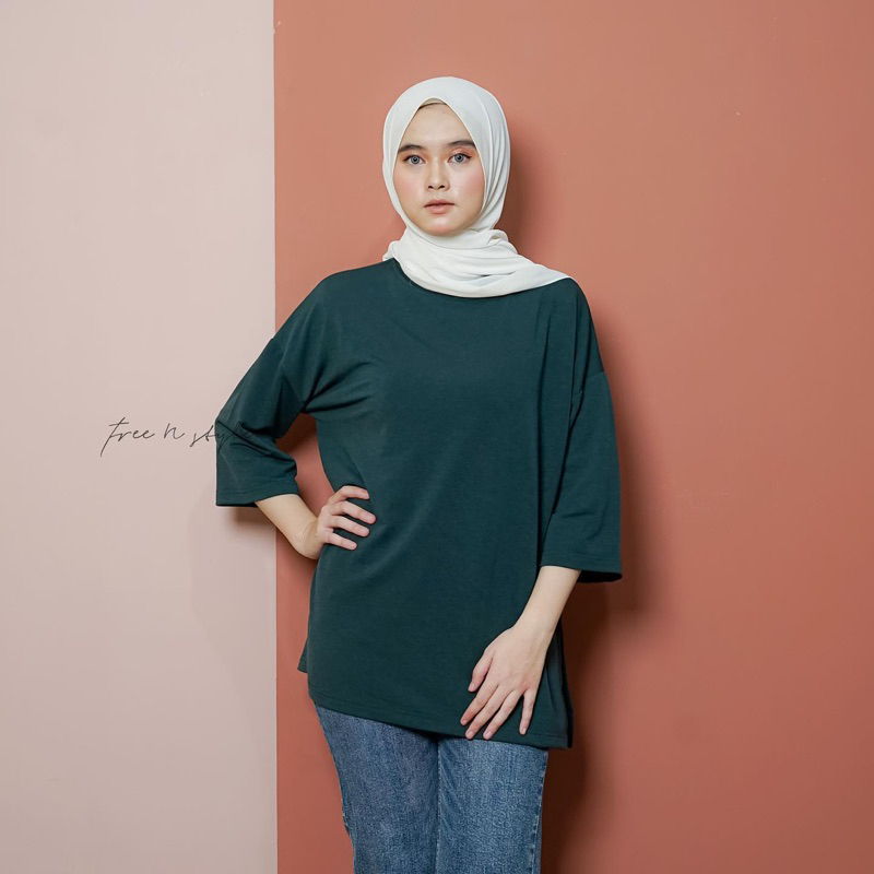 KAOS POLOS OVERSIZE WANITA LENGAN 7/8 TUNIK BASIC OVERSIZED TOP HIJAB FRIENDLY