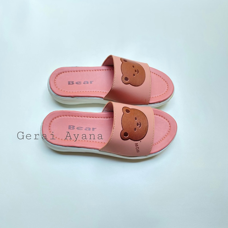 CUTE BEAR Sandal Slip On Teplek Wanita Pria - GRATIS BOX Sandal Wanita Nevada