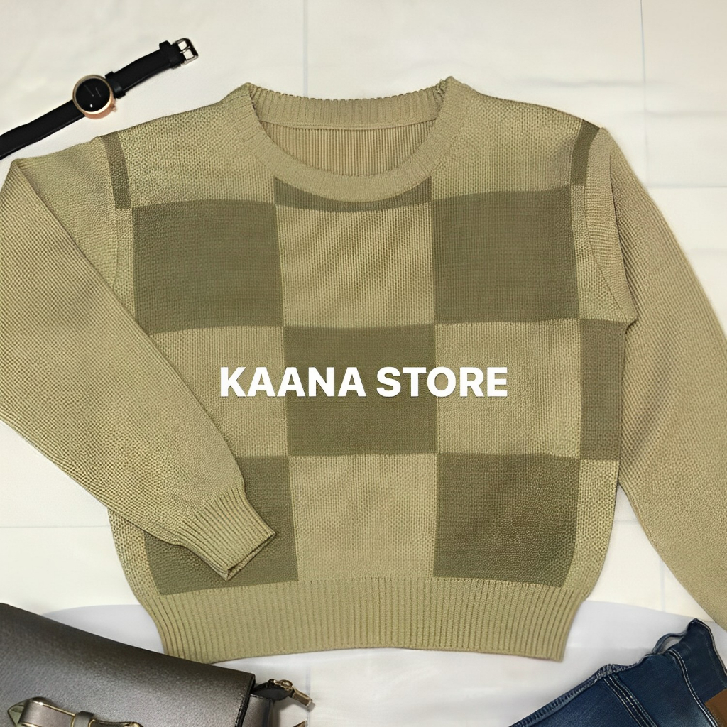 Intersia Crop Top-Crop top rajut lengan panjang wanita korea sweater atasan-yikoo/ KOTAK KOTAK SWEATER RAJUT CROP TOP LENGAN PANJANG WANITA/ rajut crop top kotak kotak lengan panjang atasan import sweater korea