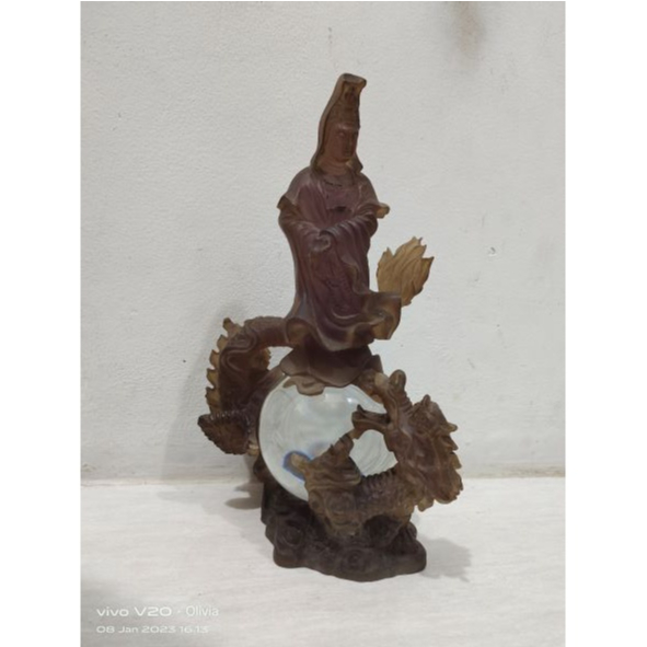 Patung Dewi Kwan Im Naga Fiber Kuno Jadul Antik