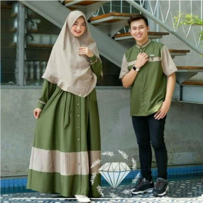 Couple Gamis Wanita Dan Baju Kemeja Pria Muslim Kekinian Lebaran Terbaru 2023 HOPYLOVY