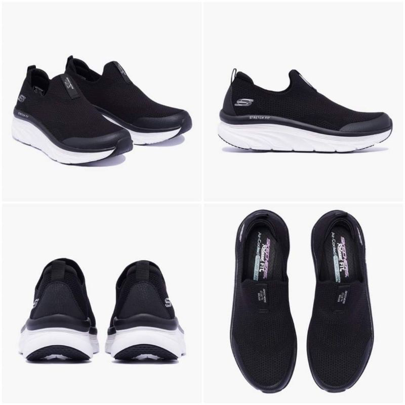 Original Skechers Relaxed Fit : D'Lux Walker - Quick Upgrade Sepatu Sneakers Wanita - HITAM/PUTIH SK