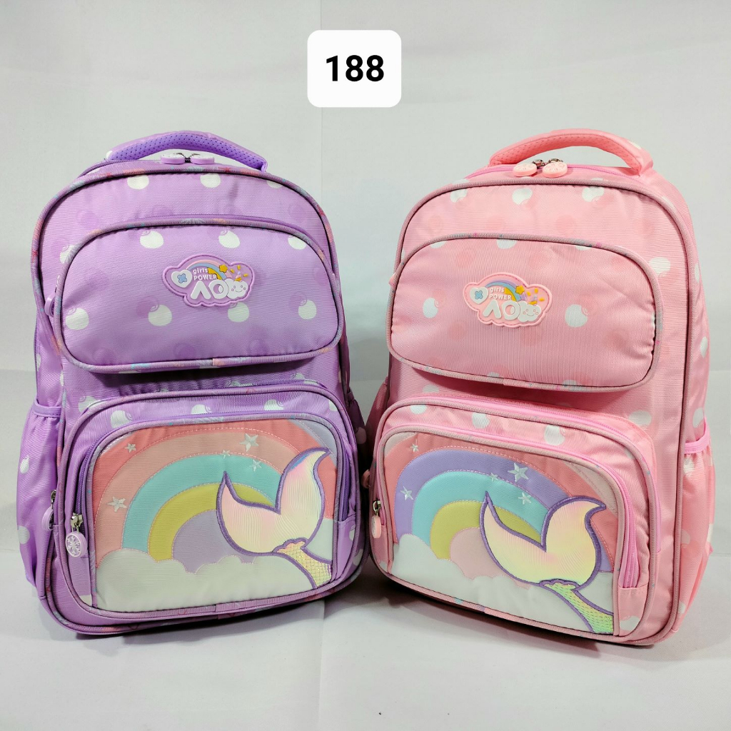Tas Sekolah SD SMP Ransel Anak Perempuan Cewek Import Rainbow Mermaid 188 Ukuran Besar
