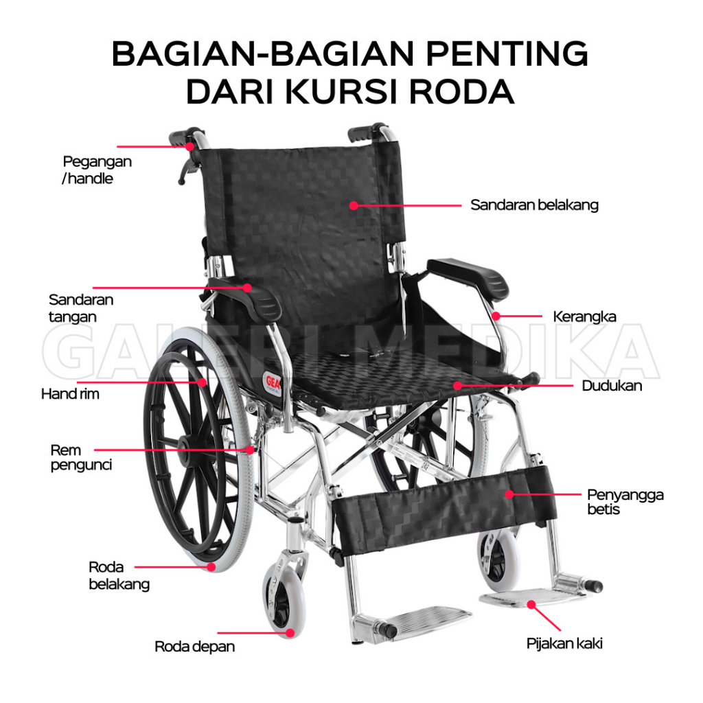 (KHUSUS GOJEK) Kursi Roda GEA FS 863 Aluminium Wheelchair - Kursi Roda Semi Travel Bisa Lipat