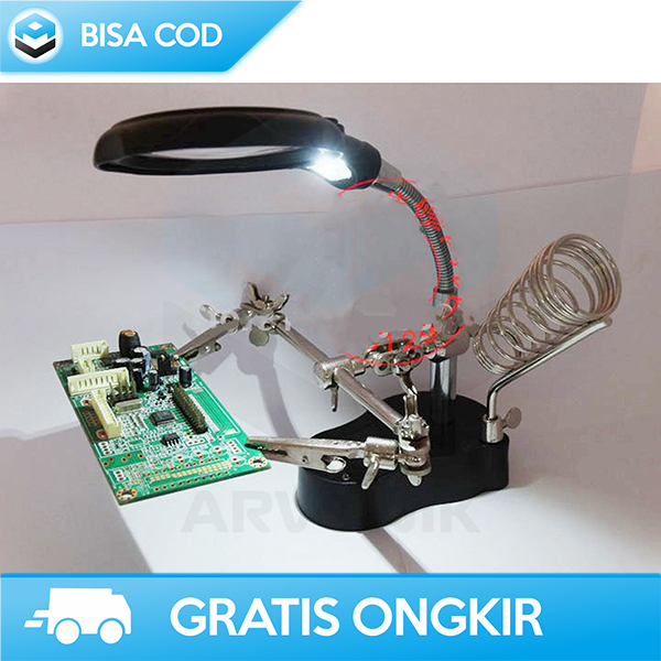 DUDUKAN SOLDER DILENGKAPI KACA PEMBESAR PENJEPIT PCB LED BY TAFFWARE