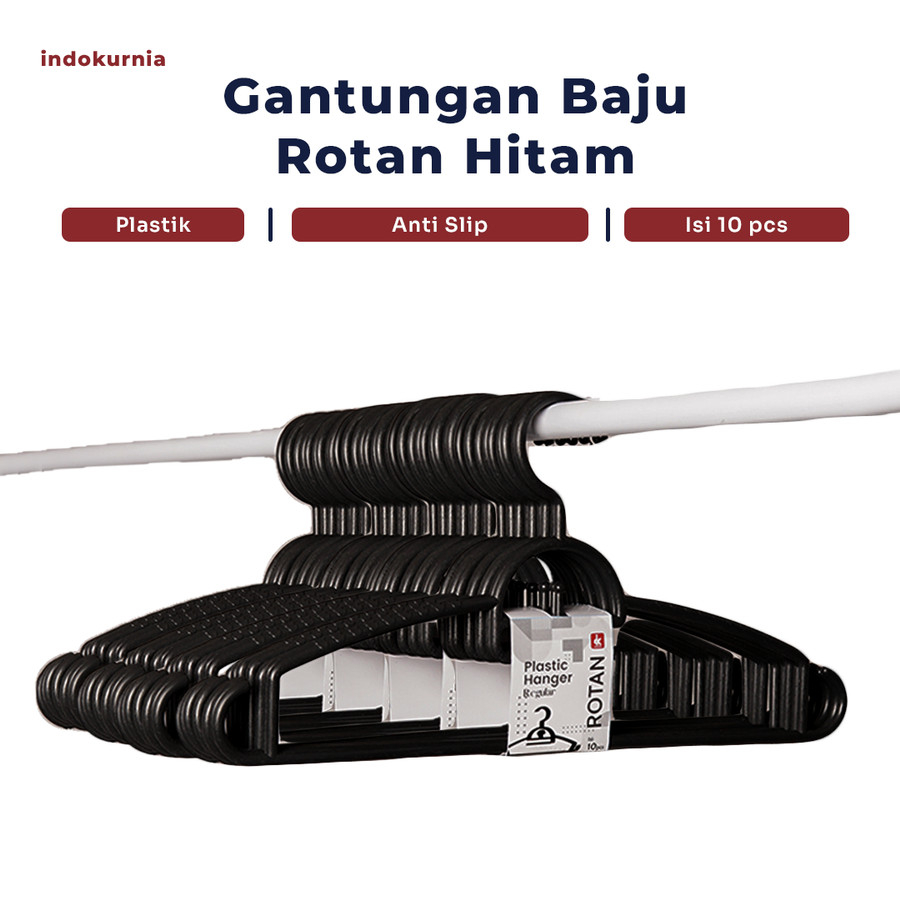 Gantungan Baju / Hanger Plastik 1 lusin (isi 12 pcs) warna hitam