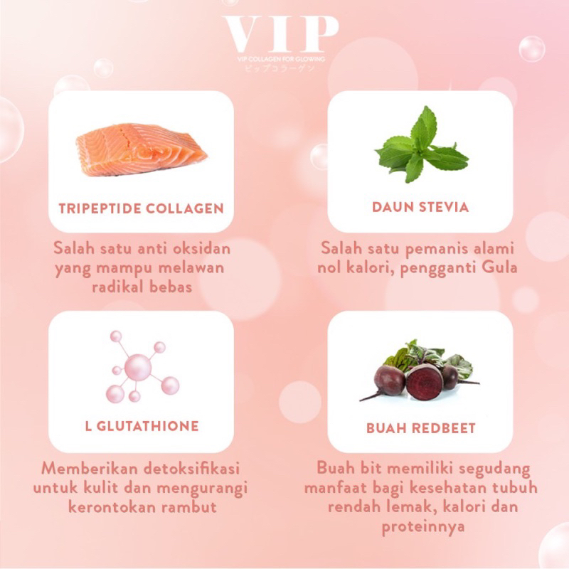 VIP Collagen BOX 20 SACHET minuman kolagen pemutih kulit badan tripeptide skin hair nail glowing strawberry box 20 sachet vip VIPCollagen original BPOM Halal