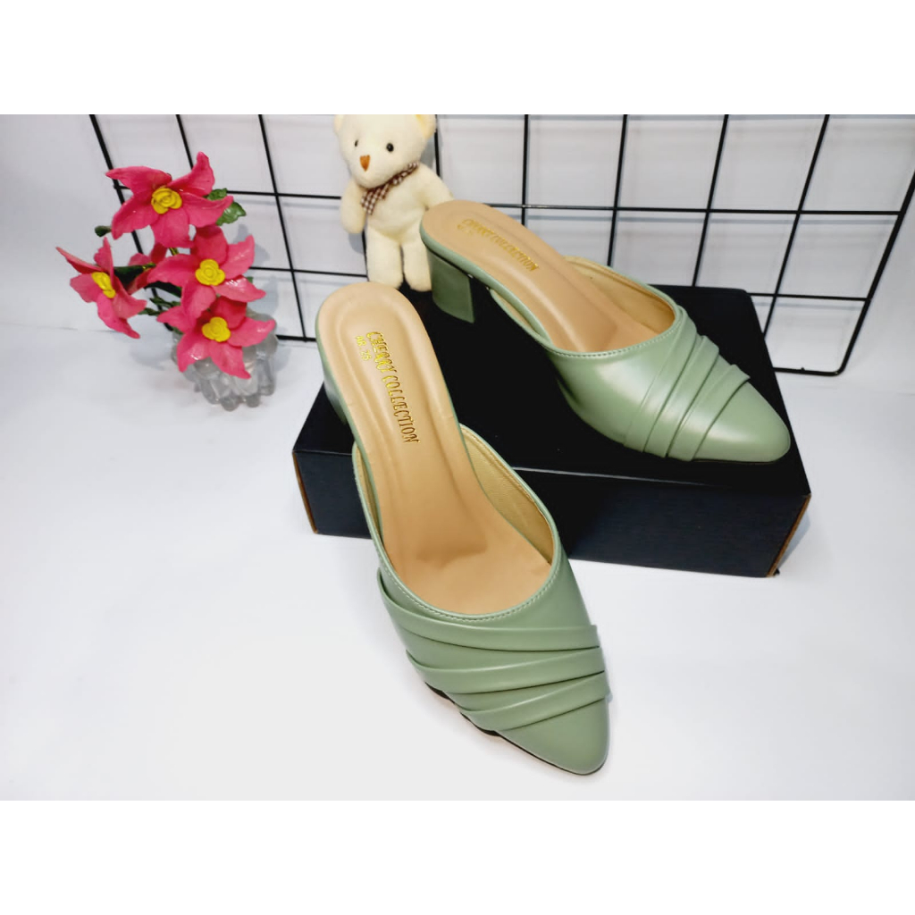 SANDAL HEELS HAK 5 CM SELLOP JAHIT SEPATU WANITA