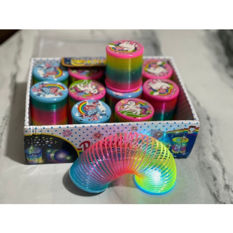 magic spring rainbow led 4,5cm / mainan per pegas lampu / slinky rainbow led / mainan murah