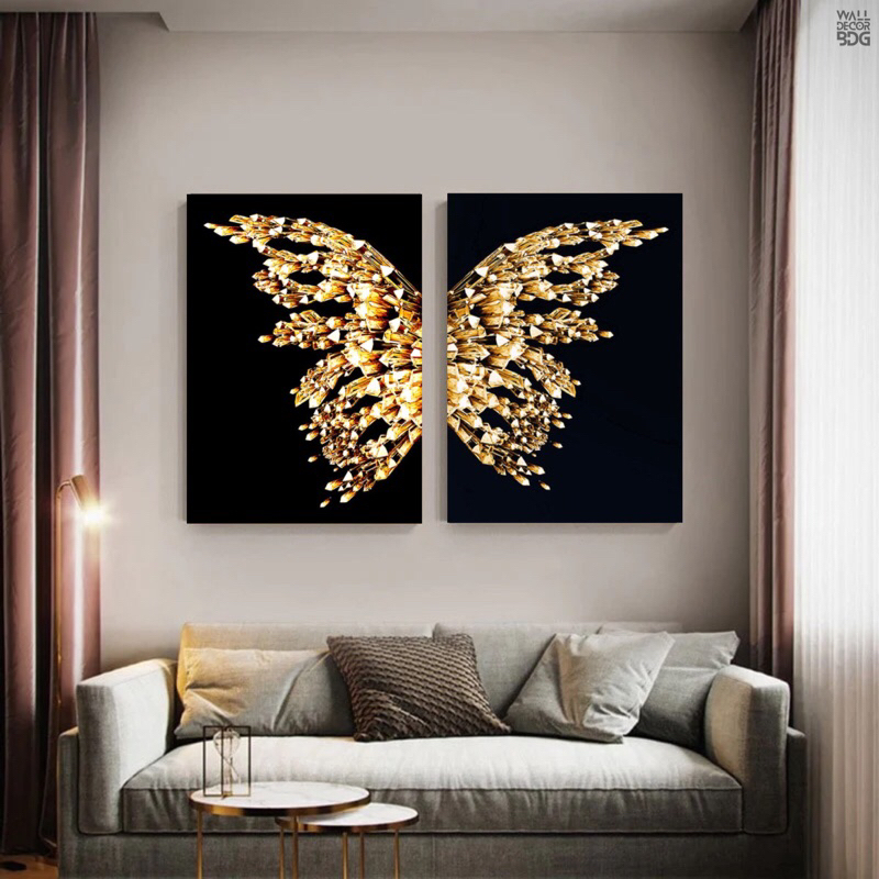Hiasan Dinding Kupu Kupu Wall Decor Butterfly Black Gold Dekorasi Ruang Tamu