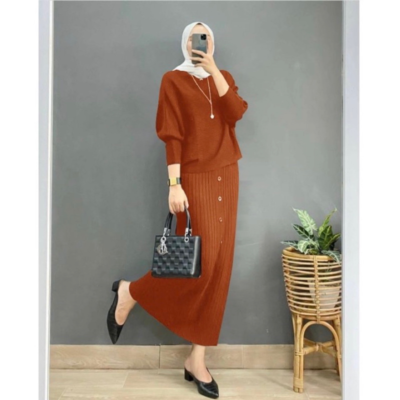 rok span skirt rajut/rok wanita kancing depan premium