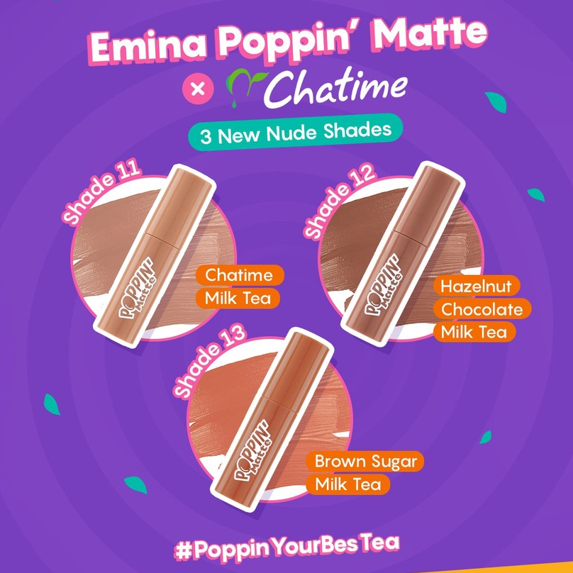 Emina Poppin' Matte x Chatime Edition 4.5 g - Lip Matte Transferproof, Long-Lasting