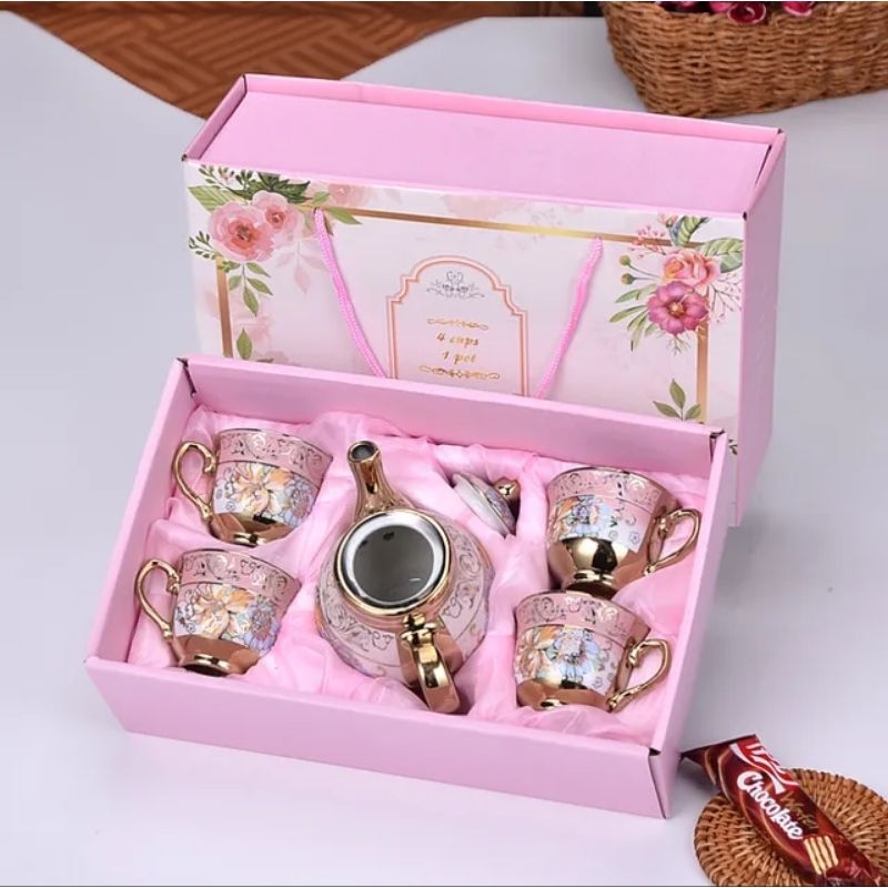 Hampers Lebaran Teko Cangkir Keramik Set 6 in 1 European Style Parcel Cangkir