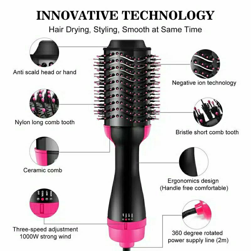 KD 1 One Step Hairdryer And Style Hot Air Brush / Catokan Blow Pengering Rambut / Sisir Catok Dan Hairdryer 3in1 / Hot Air Brush 3in1 Alat pengering, Pelurus, dan Pengeriting Rambut