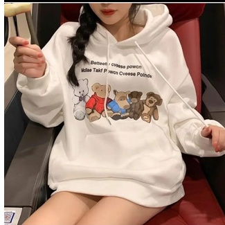 FAMILY BEAR HOODIE SWEATER WANITA ALLSIZE FIT TO L- ATASAN TEBAL PREMIUM