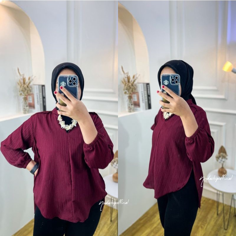 Tamstore Blouse Wanita Polos Lady Crush Kerah Sanghai Atasan Kemeja Aleya Shirt Ootd Kekinian