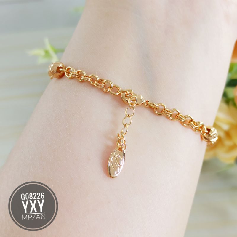 Gelang yaxiya rantai bola biji lada ukir gold G08226