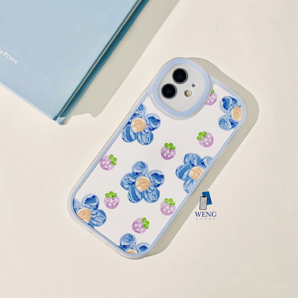 WENG softcase Bunga Biru For Vivo Y91 Y91C Y12 Y17 Y15S Y01 Y33S Y21S Y30 Y50 Y20 Y12S Y20S