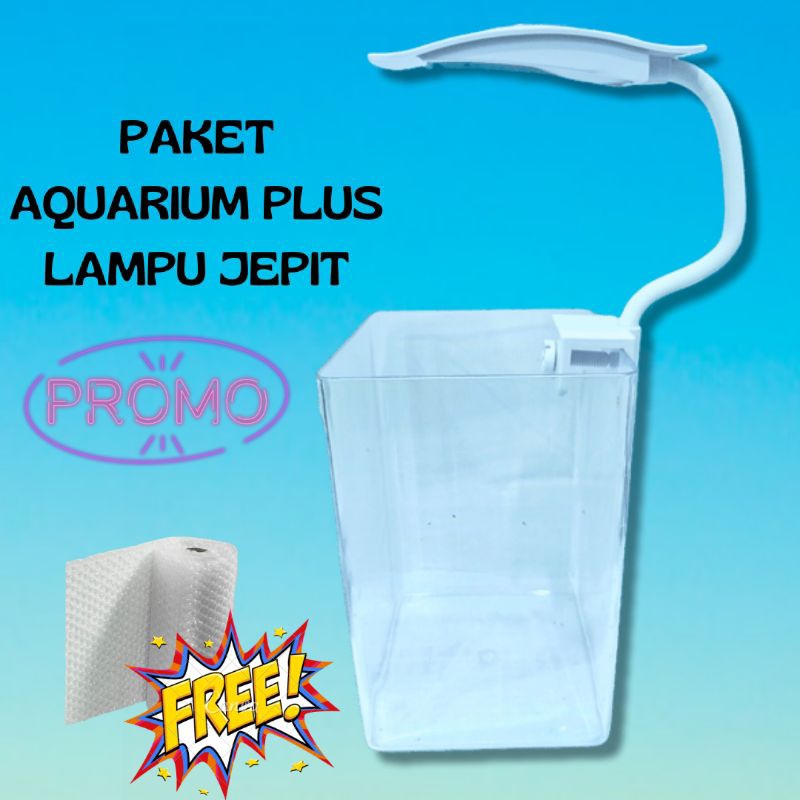 Promo Murah Paket Aquarium Kotak Plus Lampu Jepit