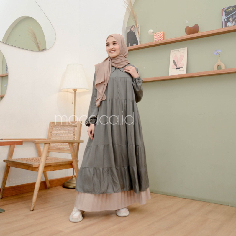 Midi Dress 5 Susun Busui Kerah Collar - smoke grey abu