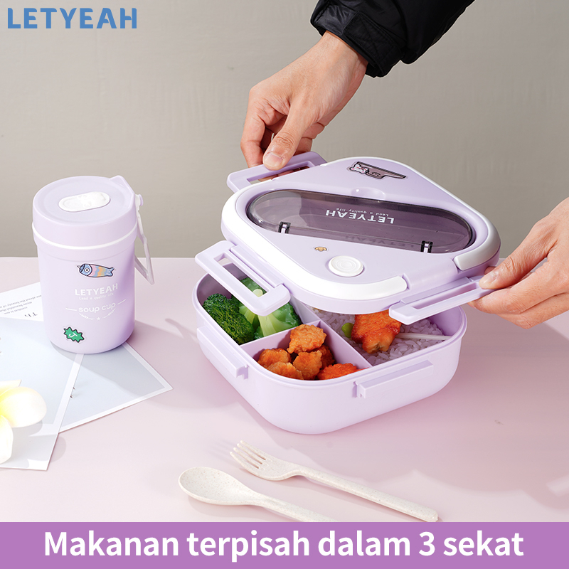 letyeah 1300ml Kotak bekal makan lunch box set /tempat makan anak set tas bekal /330ml cangkir sup /BPA free