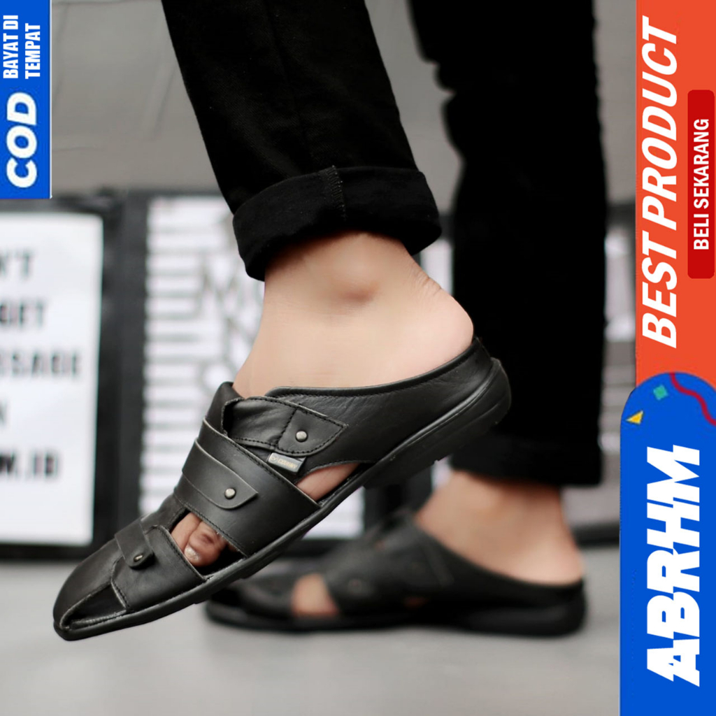 Sepatu Sandal Pria Kulit Asli Selop bustong terbaru Abrhm Tutong